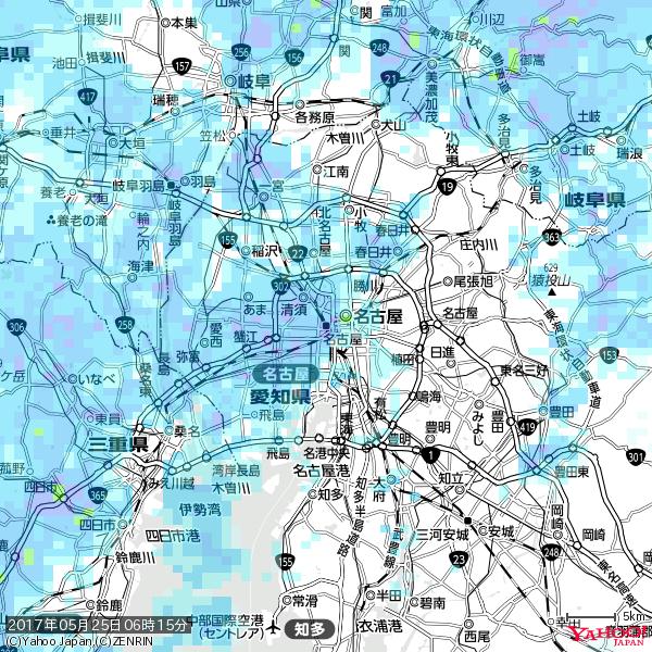 名古屋の天気(雨) 降水強度: 9.25(mm/h)  2017年05月25日 06時15分の雨雲  #雨雲bot #bot 