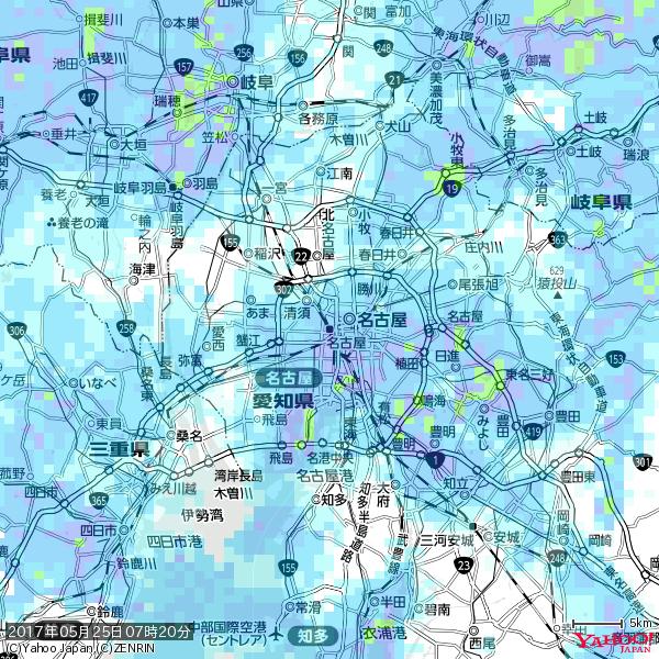 名古屋の天気(雨) 降水強度: 8.75(mm/h)  2017年05月25日 07時20分の雨雲  #雨雲bot #bot 