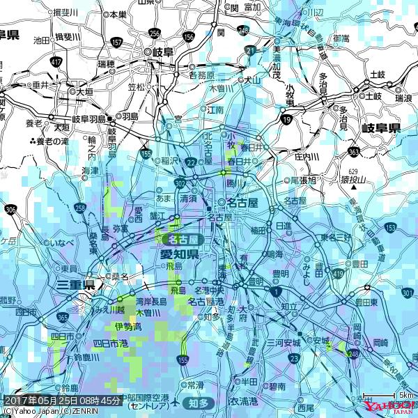 名古屋の天気(雨) 降水強度: 5.25(mm/h)  2017年05月25日 08時45分の雨雲  #雨雲bot #bot 