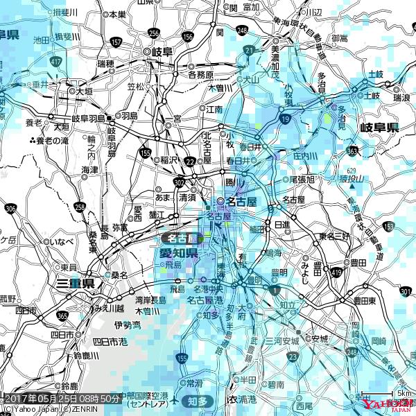 名古屋の天気(雨) 降水強度: 1.55(mm/h)  2017年05月25日 08時50分の雨雲  #雨雲bot #bot 