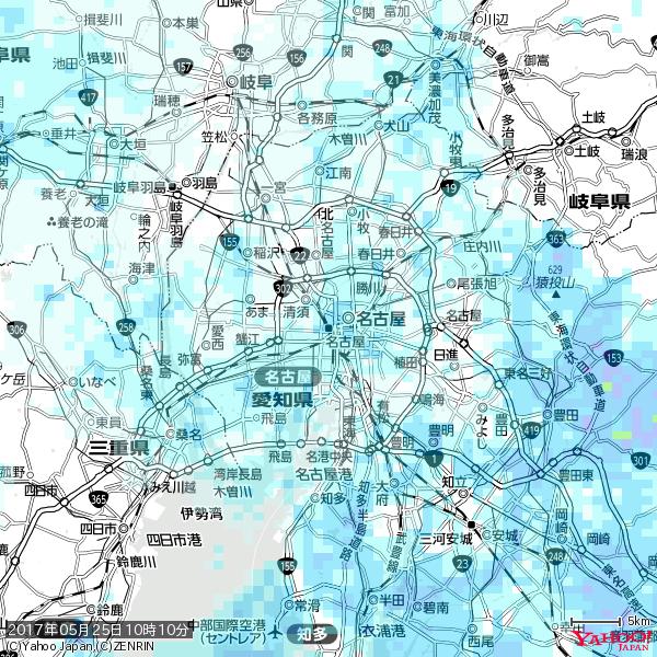 名古屋の天気(雨) 降水強度: 2.13(mm/h)  2017年05月25日 10時10分の雨雲  #雨雲bot #bot 
