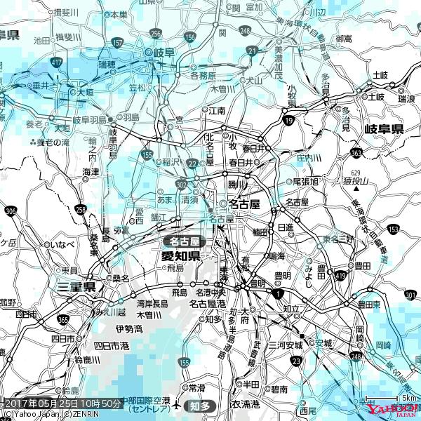 名古屋の天気(雨) 降水強度: 0.75(mm/h)  2017年05月25日 10時50分の雨雲  #雨雲bot #bot 