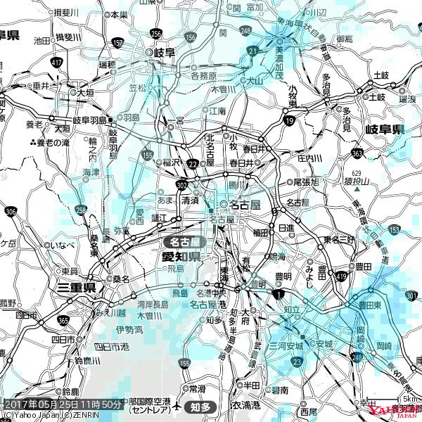 名古屋の天気(雨) 降水強度: 1.15(mm/h)  2017年05月25日 11時50分の雨雲  #雨雲bot #bot 