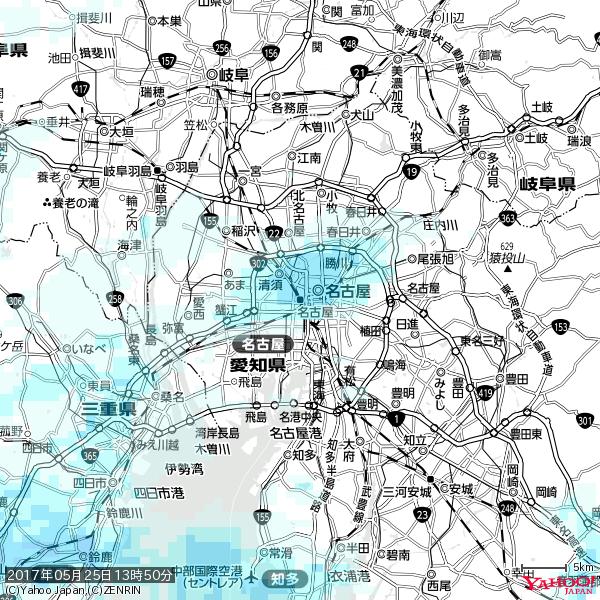 名古屋の天気(雨) 降水強度: 2.38(mm/h)  2017年05月25日 13時50分の雨雲  #雨雲bot #bot 