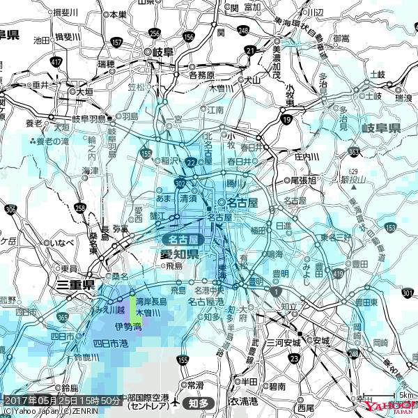 名古屋の天気(雨) 降水強度: 3.88(mm/h)  2017年05月25日 15時50分の雨雲  #雨雲bot #bot 
