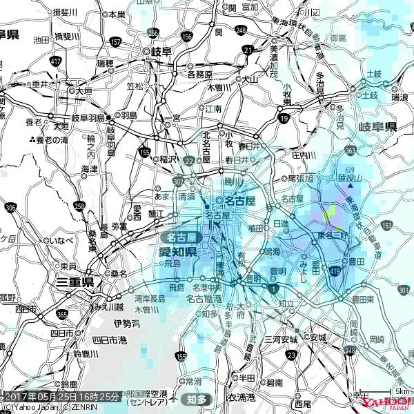 名古屋の天気(雨) 降水強度: 2.63(mm/h)  2017年05月25日 16時25分の雨雲  #雨雲bot #bot 