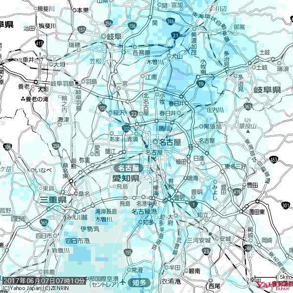 名古屋の天気(雨) 降水強度: 1.85(mm/h) 2017年06月07日 07時10分の雨雲 #雨雲bot #bot 名古屋の天気(雨) 降水強度: 1.85(mm/h) 2017年06月07日 07時10分の雨雲 #雨雲bot #bot