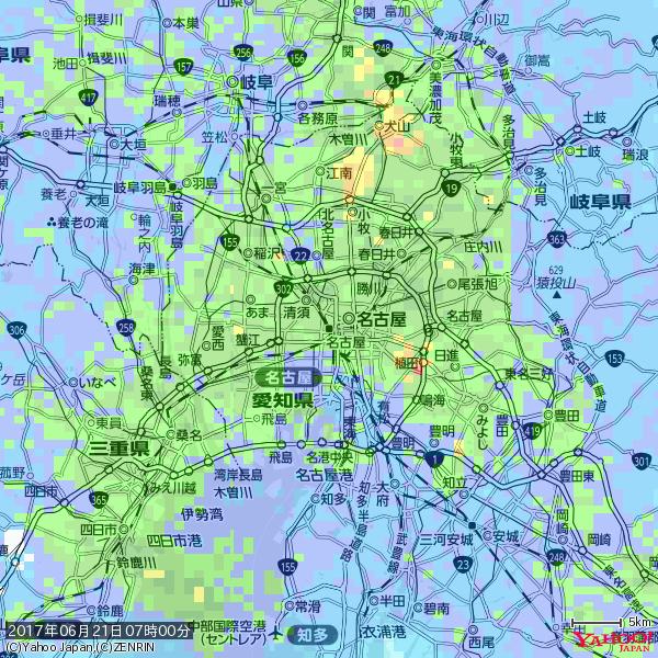 名古屋の天気(雨): 強い雨 降水強度: 22.50(mm/h) 2017年06月21日 07時00分の雨雲 #豪雨bot #雨雲bot #bot 名古屋の天気(雨): 強い雨 降水強度: 22.50(mm/h) 2017年06月21日 07時00分の雨雲 #豪雨bot #雨雲bot #bot