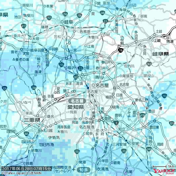 名古屋の天気(雨) 降水強度: 6.75(mm/h) 2017年06月28日 07時15分の雨雲 #雨雲bot #bot 名古屋の天気(雨) 降水強度: 6.75(mm/h) 2017年06月28日 07時15分の雨雲 #雨雲bot #bot