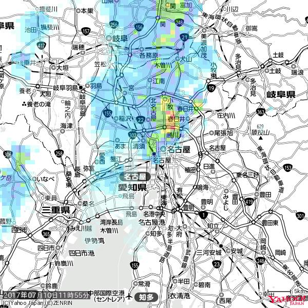 名古屋の天気(雨): やや強い雨 降水強度: 10.50(mm/h) 2017年07月10日 11時55分の雨雲 #雨雲bot #bot 名古屋の天気(雨): やや強い雨 降水強度: 10.50(mm/h) 2017年07月10日 11時55分の雨雲 #雨雲bot #bot