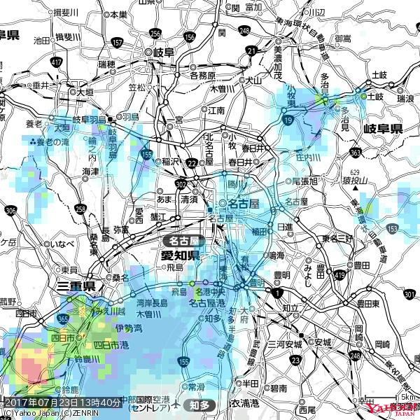 名古屋の天気(雨) 降水強度: 3.13(mm/h) 2017年07月23日 13時40分の雨雲 #雨雲bot #bot 名古屋の天気(雨) 降水強度: 3.13(mm/h) 2017年07月23日 13時40分の雨雲 #雨雲bot #bot