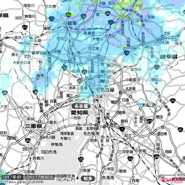 名古屋の天気(雨) 降水強度: 3.38(mm/h) 2017年07月23日 17時40分の雨雲 #雨雲bot #bot 名古屋の天気(雨) 降水強度: 3.38(mm/h) 2017年07月23日 17時40分の雨雲 #雨雲bot #bot