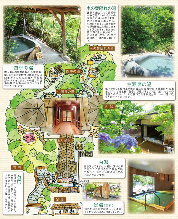 1番上は、木の葉隠れの湯。四季の湯は今月はハイビスカス。生源泉の湯。 「野天もくもくの湯は、モクモクのある伊賀市西湯舟から湧き出た温泉です」 伊賀の里モクモク手づくりファーム:野天もくもくの湯 1番上は、木の葉隠れの湯。四季の湯は今月はハイビスカス。生源泉の湯。 「野天もくもくの湯は、モクモクのある伊賀市西湯舟から湧き出た温泉です」 伊賀の里モクモク手づくりファーム:野天もくもくの湯