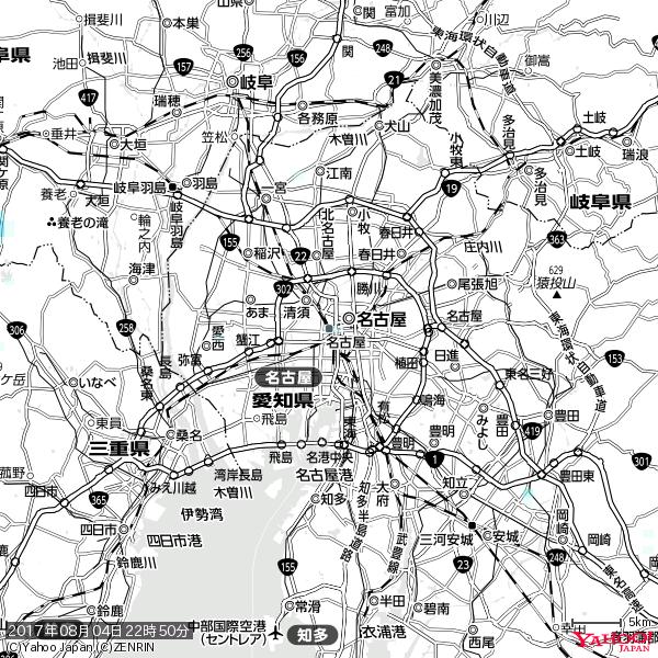 名古屋の天気(雨) 降水強度: 0.55(mm/h)  2017年08月04日 22時50分の雨雲  #雨雲bot #bot 
