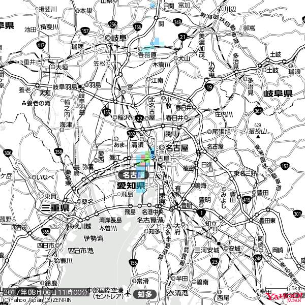 名古屋の天気(雨) 降水強度: 5.25(mm/h) 2017年08月06日 11時00分の雨雲 #雨雲bot #bot 名古屋の天気(雨) 降水強度: 5.25(mm/h) 2017年08月06日 11時00分の雨雲 #雨雲bot #bot