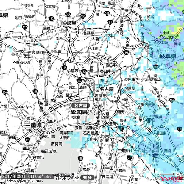 名古屋の天気(雨) 降水強度: 1.45(mm/h) 2017年08月16日 05時55分の雨雲 #雨雲bot #bot 名古屋の天気(雨) 降水強度: 1.45(mm/h) 2017年08月16日 05時55分の雨雲 #雨雲bot #bot