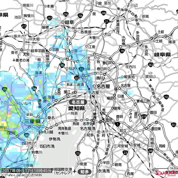名古屋の天気(雨) 降水強度: 7.75(mm/h) 2017年09月17日 18時45分の雨雲 #雨雲bot #bot 名古屋の天気(雨) 降水強度: 7.75(mm/h) 2017年09月17日 18時45分の雨雲 #雨雲bot #bot