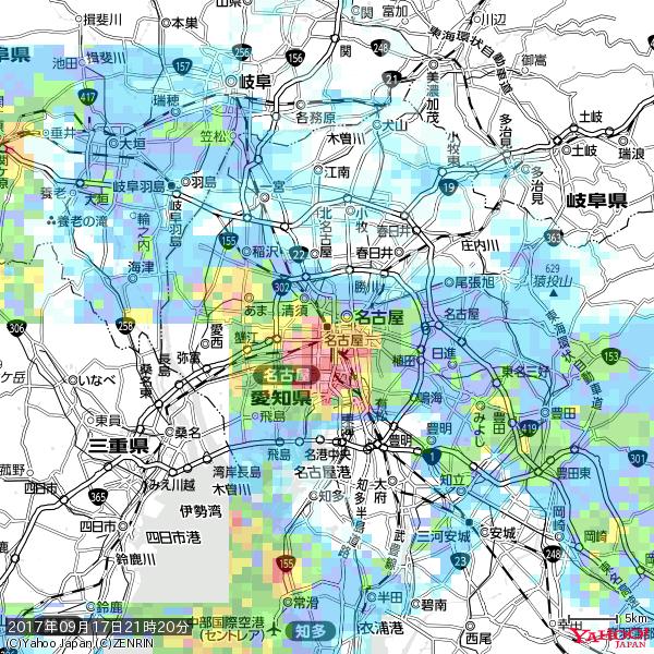 名古屋の天気(雨): 非常に激しい雨 降水強度: 51.50(mm/h) 2017年09月17日 21時20分の雨雲 #豪雨bot #雨雲bot #bot 名古屋の天気(雨): 非常に激しい雨 降水強度: 51.50(mm/h) 2017年09月17日 21時20分の雨雲 #豪雨bot #雨雲bot #bot