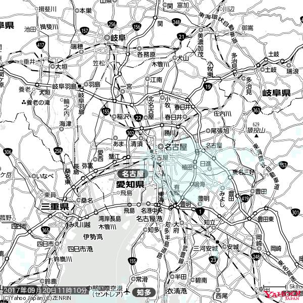 名古屋の天気(雨) 降水強度: 0.55(mm/h) 2017年09月20日 11時10分の雨雲 #雨雲bot #bot 名古屋の天気(雨) 降水強度: 0.55(mm/h) 2017年09月20日 11時10分の雨雲 #雨雲bot #bot