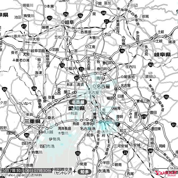 名古屋の天気(雨) 降水強度: 0.65(mm/h)  2017年10月06日 07時30分の雨雲  #雨雲bot #bot 