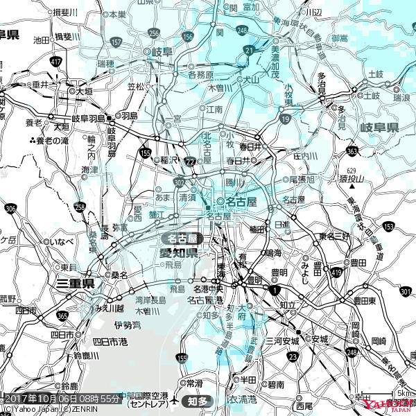名古屋の天気(雨) 降水強度: 1.25(mm/h)  2017年10月06日 08時55分の雨雲  #雨雲bot #bot 