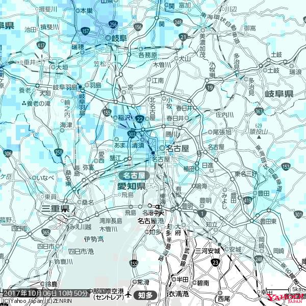 名古屋の天気(雨) 降水強度: 4.13(mm/h)  2017年10月06日 10時50分の雨雲  #雨雲bot #bot 