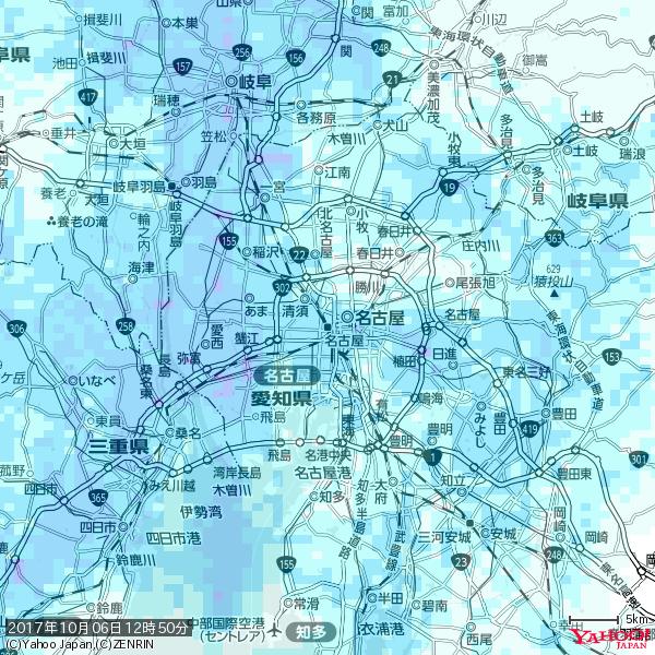 名古屋の天気(雨) 降水強度: 3.63(mm/h)  2017年10月06日 12時50分の雨雲  #雨雲bot #bot 