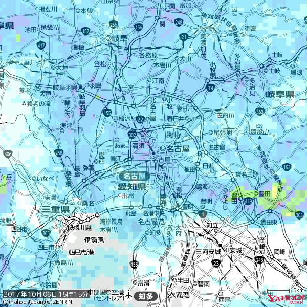名古屋の天気(雨) 降水強度: 5.75(mm/h)  2017年10月06日 15時15分の雨雲  #雨雲bot #bot 