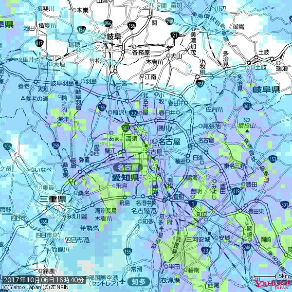 名古屋の天気(雨): やや強い雨 降水強度: 12.50(mm/h)  2017年10月06日 16時40分の雨雲  #雨雲bot #bot 