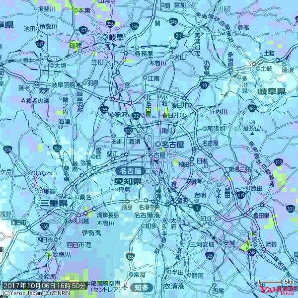 名古屋の天気(雨) 降水強度: 6.75(mm/h)  2017年10月06日 16時50分の雨雲  #雨雲bot #bot 