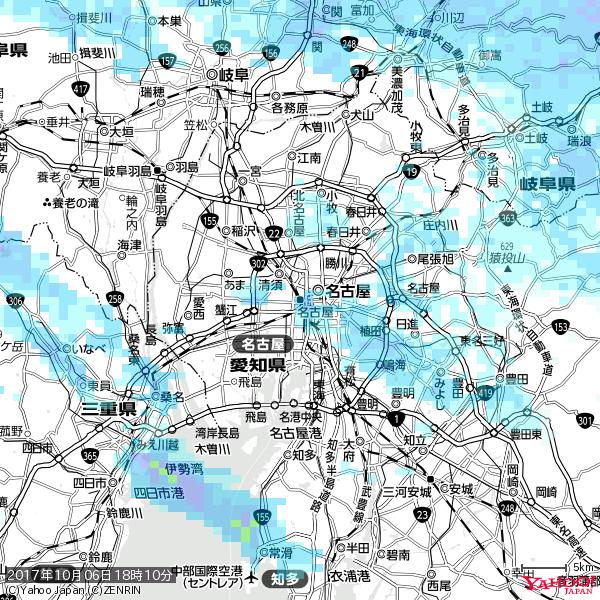 名古屋の天気(雨) 降水強度: 2.63(mm/h)  2017年10月06日 18時10分の雨雲  #雨雲bot #bot 