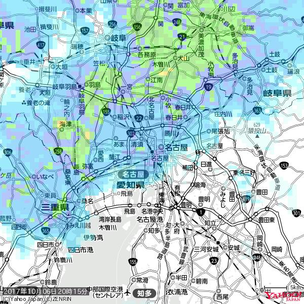 名古屋の天気(雨) 降水強度: 7.25(mm/h)  2017年10月06日 20時15分の雨雲  #雨雲bot #bot 