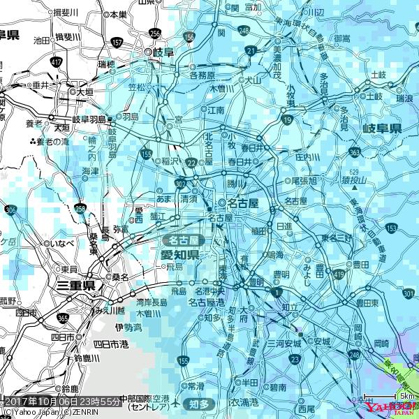 名古屋の天気(雨) 降水強度: 2.13(mm/h)  2017年10月06日 23時55分の雨雲  #雨雲bot #bot 