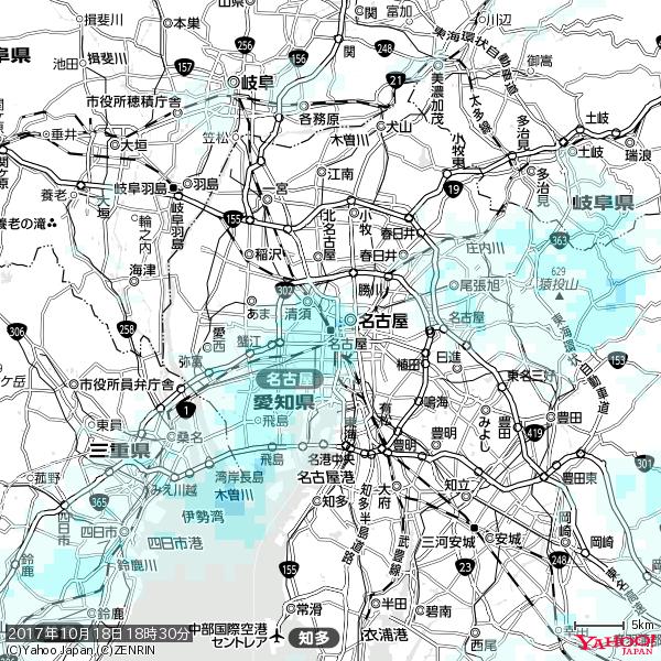 名古屋の天気(雨) 降水強度: 1.85(mm/h) 2017年10月18日 18時30分の雨雲 #雨雲bot #bot 名古屋の天気(雨) 降水強度: 1.85(mm/h) 2017年10月18日 18時30分の雨雲 #雨雲bot #bot