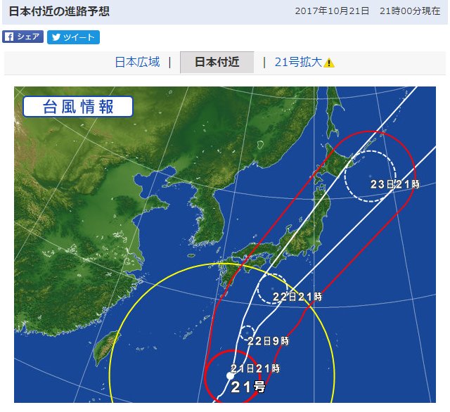 台風の進路が、最初の予想より南にずれてる。風力が強いまま名古屋付近に突っ込んでくるのかな。この地域の人は伊勢湾台風に近いと感じるんだろうか、ちょっと南よりだけど。 台風情報 - 日本付近の進路予想 - Yahoo!天気・災害 台風の進路が、最初の予想より南にずれてる。風力が強いまま名古屋付近に突っ込んでくるのかな。この地域の人は伊勢湾台風に近いと感じるんだろうか、ちょっと南よりだけど。 台風情報 - 日本付近の進路予想 - Yahoo!天気・災害