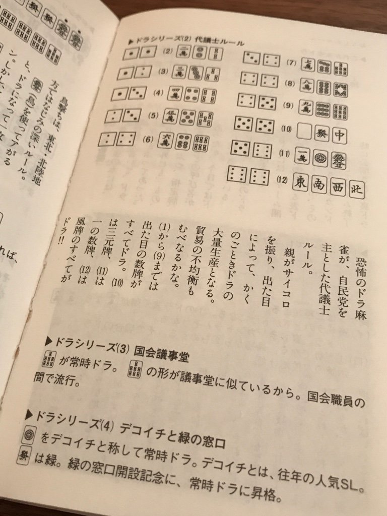 ほんとかな(;´∀`) 国会議事堂、チーソウがドラ。 「恐怖のドラ麻雀」「自民党を主とした代議士ルール」「ドラの大量生産」「🀖が常時ドラ。🀖の形が議事堂に似ているから。国会職員の間で流行」 麻雀を10倍楽しむ本 | 岡田 和裕 ほんとかな(;´∀`) 国会議事堂、チーソウがドラ。 「恐怖のドラ麻雀」「自民党を主とした代議士ルール」「ドラの大量生産」「🀖が常時ドラ。🀖の形が議事堂に似ているから。国会職員の間で流行」 麻雀を10倍楽しむ本 | 岡田 和裕
