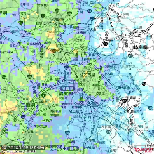 名古屋の天気(雨): 強い雨 降水強度: 21.50(mm/h) 2017年10月29日 13時45分の雨雲 #豪雨bot #雨雲bot #bot 名古屋の天気(雨): 強い雨 降水強度: 21.50(mm/h) 2017年10月29日 13時45分の雨雲 #豪雨bot #雨雲bot #bot
