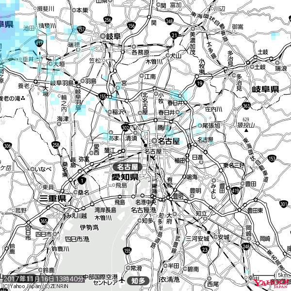 名古屋の天気(雨) 降水強度: 0.85(mm/h) 2017年11月16日 13時40分の雨雲 #雨雲bot #bot 名古屋の天気(雨) 降水強度: 0.85(mm/h) 2017年11月16日 13時40分の雨雲 #雨雲bot #bot