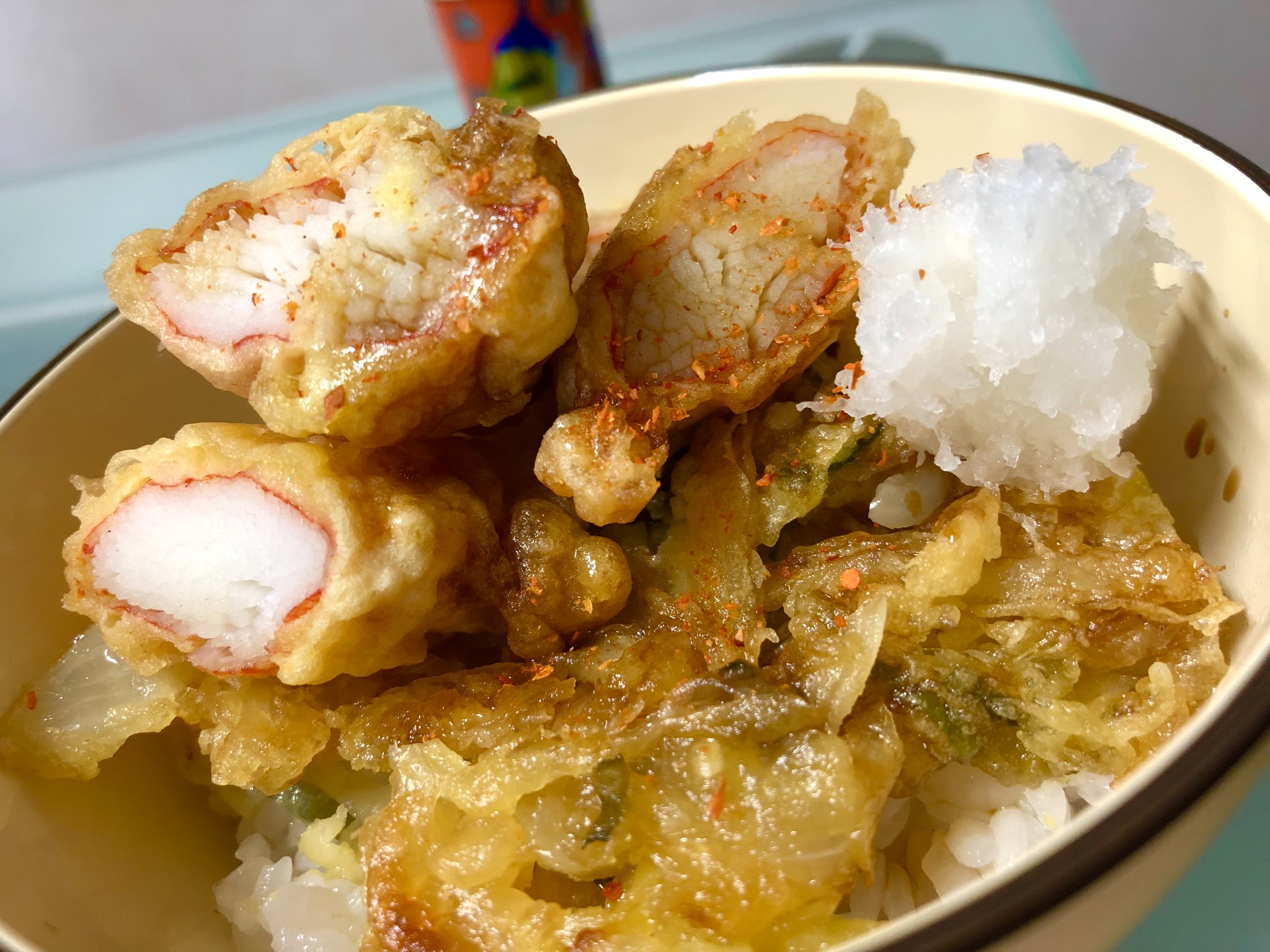 朝食にカニカマ天丼 (゚д゚)ウマー 朝食にカニカマ天丼 (゚д゚)ウマー