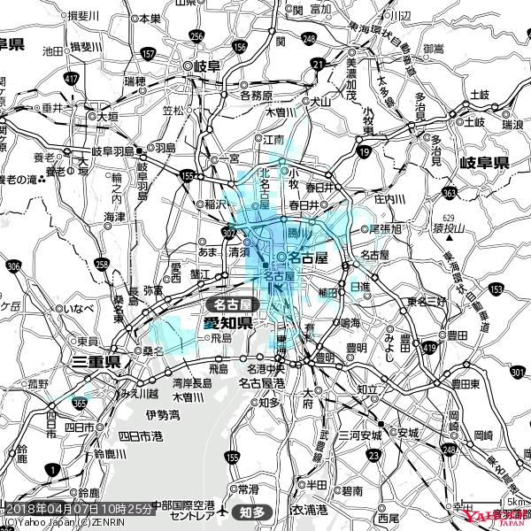名古屋の天気(雨) 降水強度: 2.38(mm/h) 2018年04月07日 10時25分の雨雲 #雨雲bot #bot 名古屋の天気(雨) 降水強度: 2.38(mm/h) 2018年04月07日 10時25分の雨雲 #雨雲bot #bot