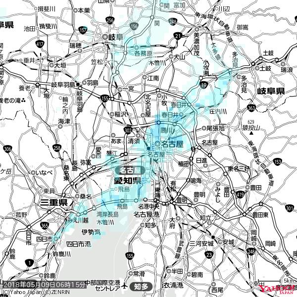 名古屋の天気(雨) 降水強度: 2.38(mm/h)  2018年05月09日 06時15分の雨雲  #雨雲bot #bot 