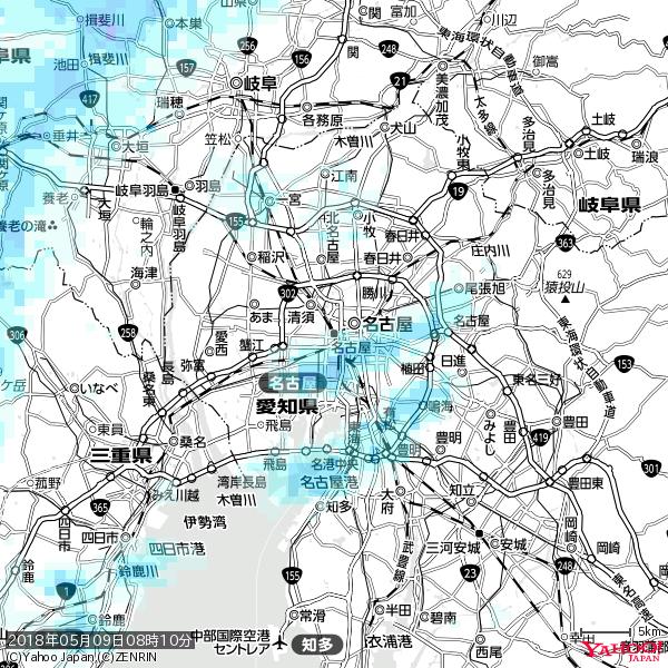 名古屋の天気(雨) 降水強度: 0.75(mm/h)  2018年05月09日 08時10分の雨雲  #雨雲bot #bot 