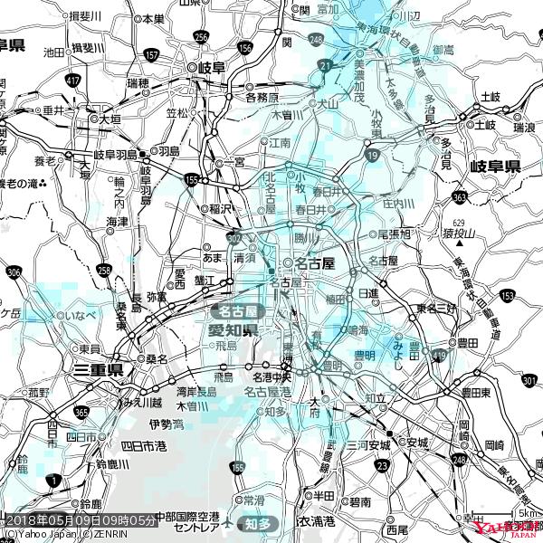 名古屋の天気(雨) 降水強度: 1.55(mm/h)  2018年05月09日 09時05分の雨雲  #雨雲bot #bot 