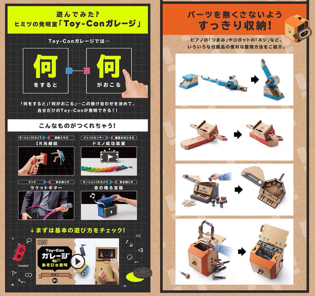 Nintendo Labo の収納方法と、Toy-Con ガレージによるオリジナル Toy-Con の発明。任天堂のメールより。 https://t.co/oqo3T7EeWV