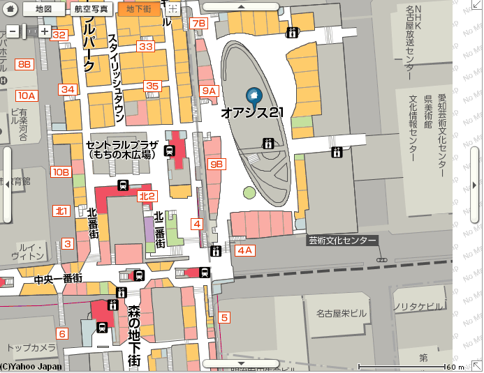 Yahoo!地図 地下街マップ オアシス21 縮尺1/1500
