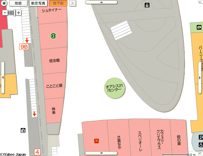 Yahoo!地図 地下街マップ オアシス21 縮尺1/375