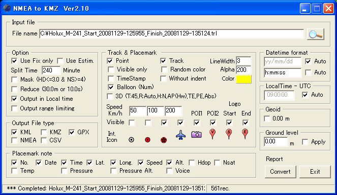 NMEA to KMZ file converter