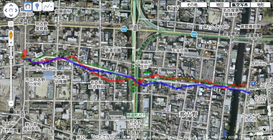 円頓寺商店街アーケード散歩GPSログ比較 Googleマイマップ