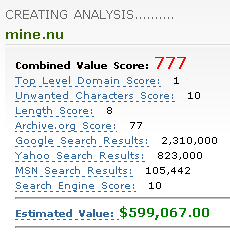 Estimated Value of the mine.nu